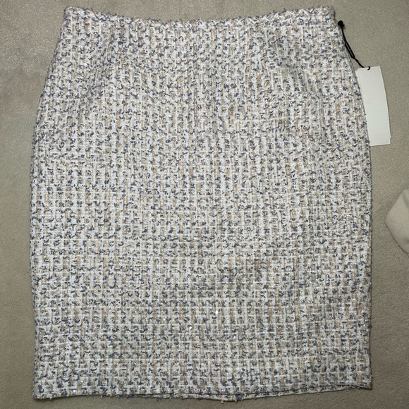 Calvin Klein Tweed Pencil Skirt - white, tan and blue sz 14 - Picture 1 of 5
